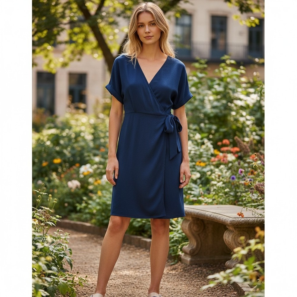 Lush Floral Wrap‎ Dress Womens XS Navy Blue Boho Feminine